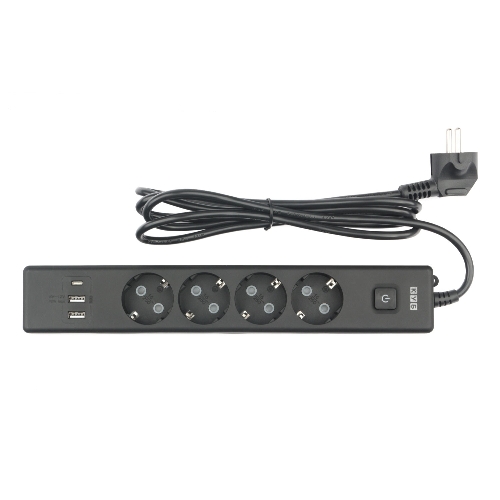 Бытовой удлинитель PowerCube, 4 р с/з вык.,3USB, 3500 Вт, 16А, 1.9 м, 3x1,0 черный PC-7B-2M
