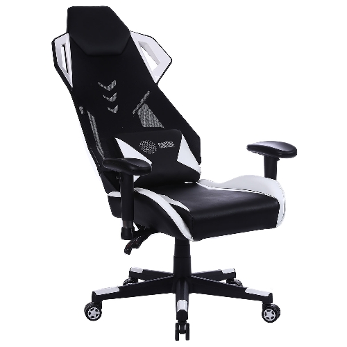 Кресло игровое Cactus CS-CHR-090BLW черный/белый, сиденье черный/белый, эко.кожа, крестовина пластик, пластик черный/белый