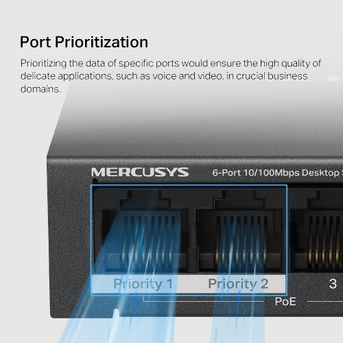 Коммутатор настольный Mercusys MS106LP с 6 портами 10/100 Мбит/с (4 порта PoE+)