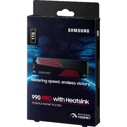 Накопитель SSD Samsung 990 PRO, 1000Gb, PCIe 4.0 x4, M.2 2280, NVMe, R/W 7450/6900, с радиатором
