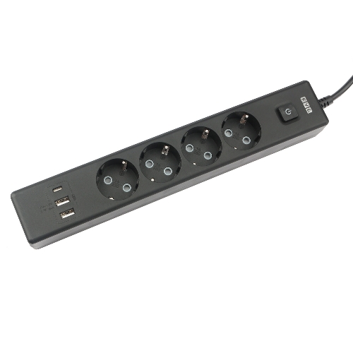 Бытовой удлинитель PowerCube, 4 р с/з вык.,3USB, 3500 Вт, 16А, 1.9 м, 3x1,0 черный PC-7B-2M