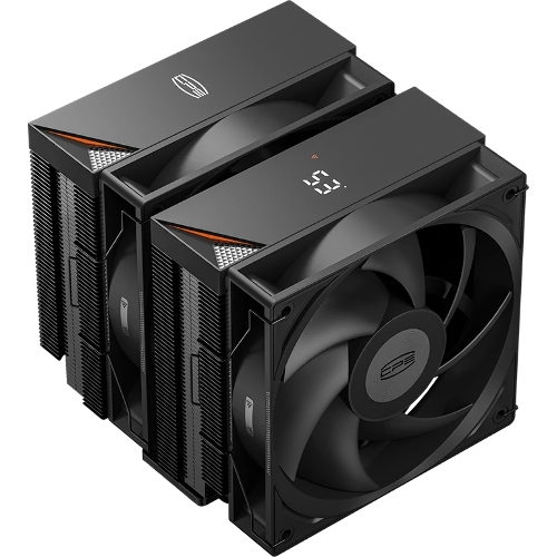 Кулер для процессора PCCooler RT620 Digital BK (250W, 4-pin PWM, LED temp., 157mm, 6x6mm, 2x120мм, 73.32CFM, 34.9dBA, 2200RPM, S: 1851/1700/1200/115X, AM5/AM4, черный)