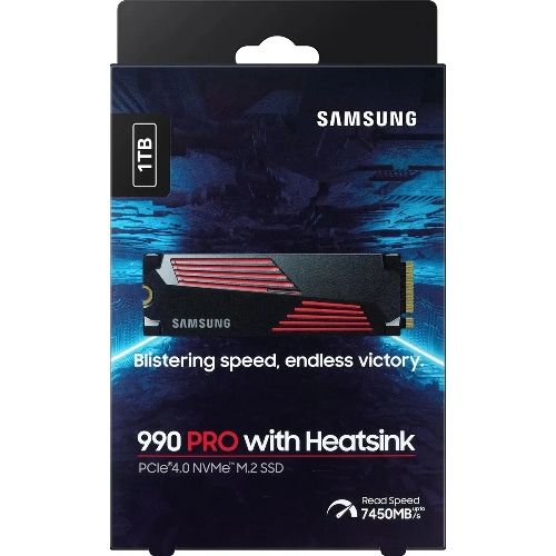 Накопитель SSD Samsung 990 PRO, 1000Gb, PCIe 4.0 x4, M.2 2280, NVMe, R/W 7450/6900, с радиатором