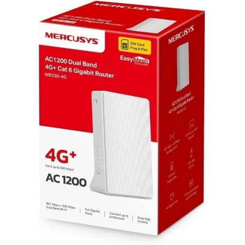 Двухдиапазонный гигабитный роутер Mercusys MB230-4G Wi-Fi AC1200 с поддержкой 4G+ категории 6