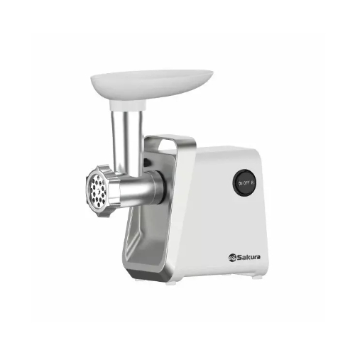 Мясорубка электрическая Sakura SA-6431W белый, 1600 Вт, 0.9 кг/мин, реверс, защита от перегрузки, насадки - 4