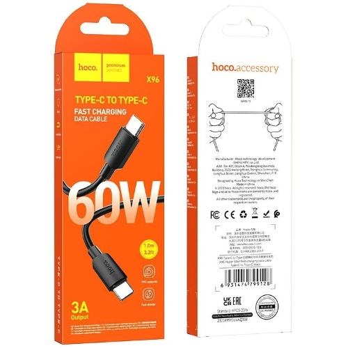 Кабель Hoco X96 Hyper TYPE-C TO TYPE-C USB Type-C (m)-USB Type-C (m) 1м черный коробка