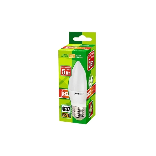 Лампа светодиодная JazzWay PLED-ECO-C37 5Вт свеча 3000К теплый белый E27 400лм 230В