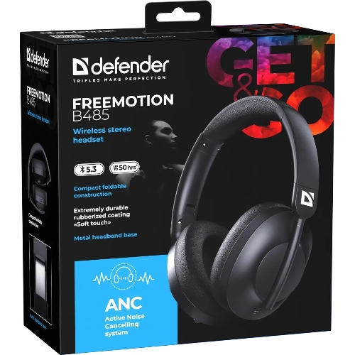 Беспроводные/проводные наушники Defender FreeMotion B485 черный, накладные, Bluetooth + проводной, складная конструкция, микрофон, до 8 ч