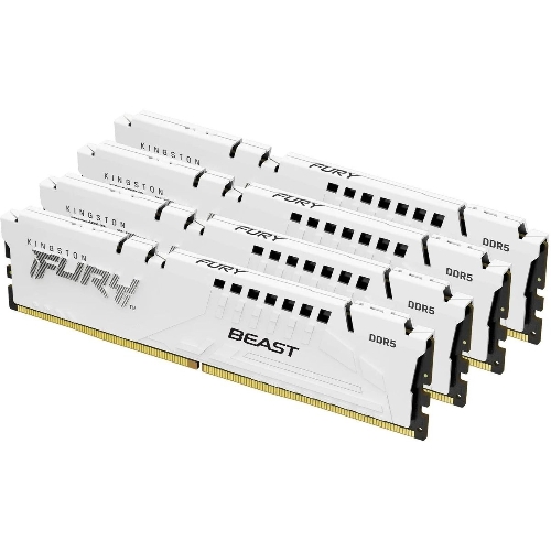 Оперативная память Kingston Fury Beast, DDR5, 64Gb (4x16 Gb), 6000 MHz, CL40, DIMM, радиатор, белый