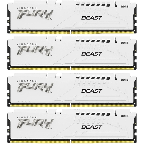 Оперативная память Kingston Fury Beast, DDR5, 64Gb (4x16 Gb), 6000 MHz, CL40, DIMM, радиатор, белый