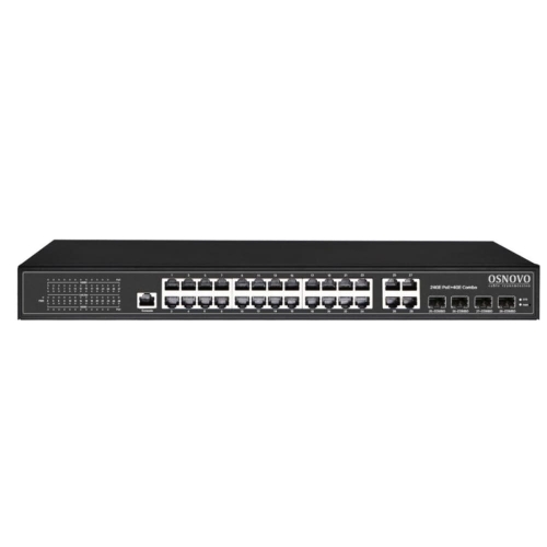 Коммутатор управляемый L2 PoE Osnovo SW-8244/L(400W) Gigabit Ethernet на 24 RJ45 PoE + 4 x GE Combo Uplink, до 30W на порт, суммарно до 400W