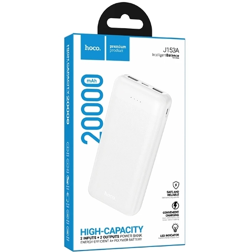Портативный аккумулятор HOCO J153A 20000mAh 2USB+1Type-C+1micro USB 2.0A, белый