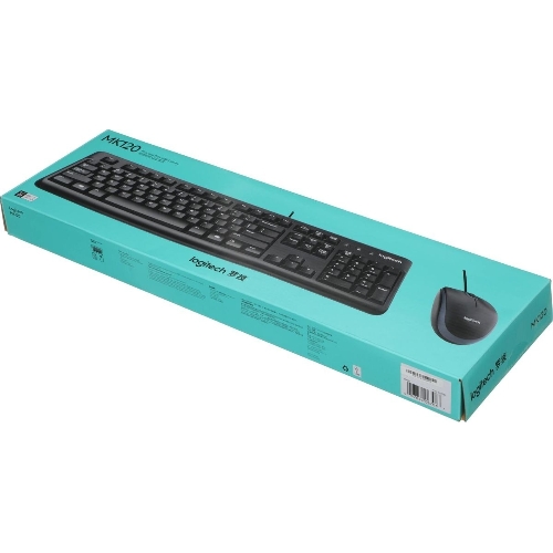 Комплект клавиатура+мышь Logitech MK120 проводной, USB, 1000 DPI, чёрный (неоригинальная гравировка)
