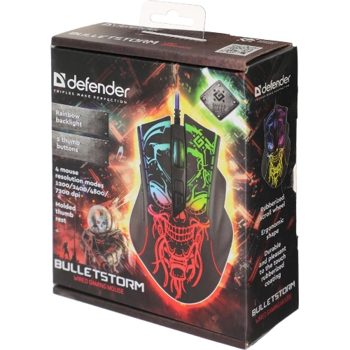 Мышь проводная Defender Bulletstorm GM-928 черный, 7200 dpi, USB, кнопки - 7