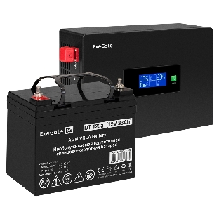 Комплект Источник бесперебойного питания EX295992RUS + батарея 33Aч EX282974RUS 1шт (инвертор, синус, для котла, PF=1, настенный) ExeGate IdealSine SR-600.LCD.2SH <600VA/600W, чистая синусоида, цветной LCD-дисплей, 2*Schuko, крепление настенное, черный> + батарея ExeGate DT 1233 (12В, 33А·ч) 1шт