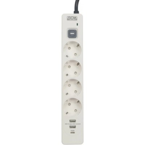 Сетевой фильтр Powercom SP-01 USB2A1CW 3,0М 3.0 м, 4 розетки, белый/серый, коробка