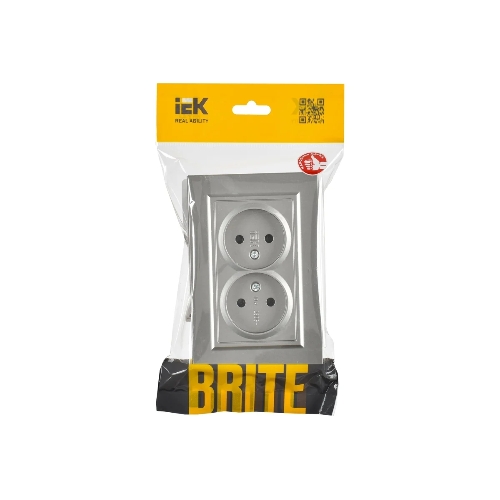 Розетка 2-местная IEK BRITE РС12-2-БрС (BR-R20-10-K46-F) 10А в сборе, без заземления, без защитных шторок, сталь