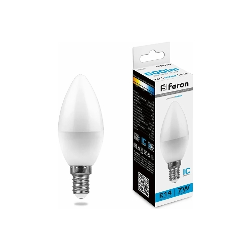 Лампа светодиодная Feron LB-97 7W 230V E14 6400K свеча