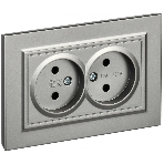 Розетка 2-местная IEK BRITE РС12-2-БрС (BR-R20-10-K46-F) 10А в сборе, без заземления, без защитных шторок, сталь
