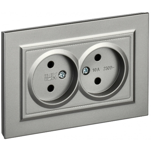 Розетка 2-местная IEK BRITE РС12-2-БрС (BR-R20-10-K46-F) 10А в сборе, без заземления, без защитных шторок, сталь