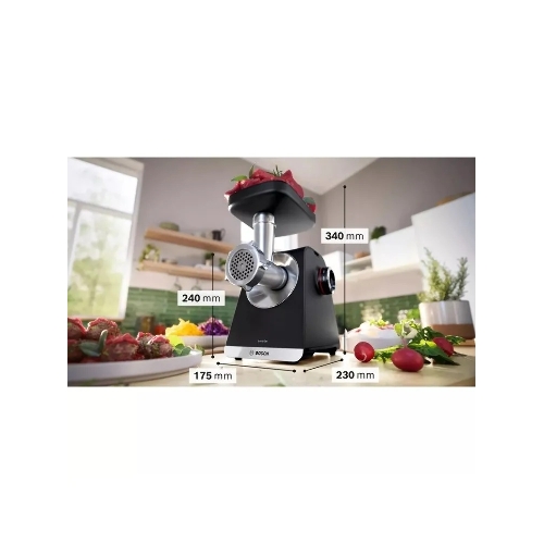 Мясорубка электрическая Bosch MFWS650B черный, 2100 Вт, 3.5 кг/мин, реверс, защита от перегрузки, насадки - 5