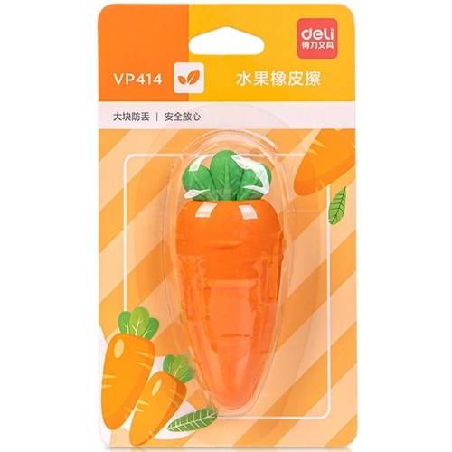 Ластик Deli VP414car VP414ORANGE морковь 54x23x16мм оранжевый блистер с европодвесом