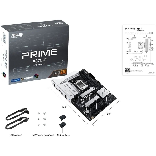 Материнская плата ASUS PRIME X870-P, AM5, AMD X870, 4xDDR5, 2xSATA, 4xM.2, 1xPCI-E 5.0 x16, 1xPCI-E 4.0 x16, 1xPCI-E x1, 1xHDMI, 2xUSB Type-C, 1x2.5Gb LAN, 4xUSB-A 3.2 Gen 1, 1xUSB 3.2 Gen 2, 3x3.5 мм, 7.1, ATX