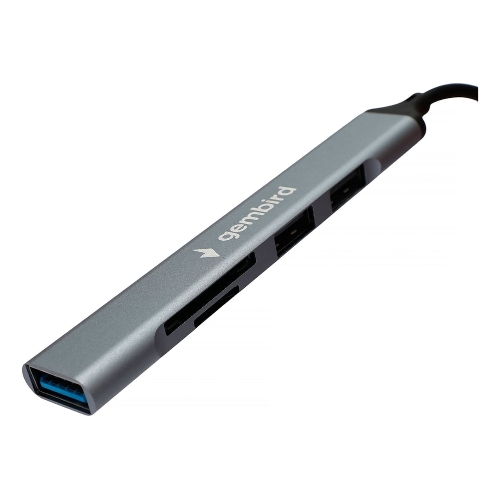 Кард-ридер Type-C/USB-A (3.1) Gembird 5в1: 2xUSB 2.0, USB3.1, SD/TF, кабель 10 см, алюминий
