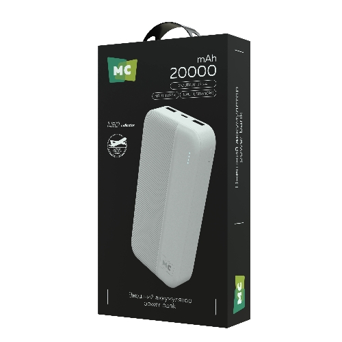 Портативный аккумулятор MORE CHOICE (4620202552938) PB25-20 20000mAh 2USB+Type-C+1micro USB 2.0A, белый