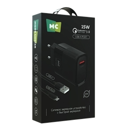 Сетевое зарядное устройство MORE CHOICE (4620202553416) NC09m 1USB 3.0A QC3.0 15W, черный