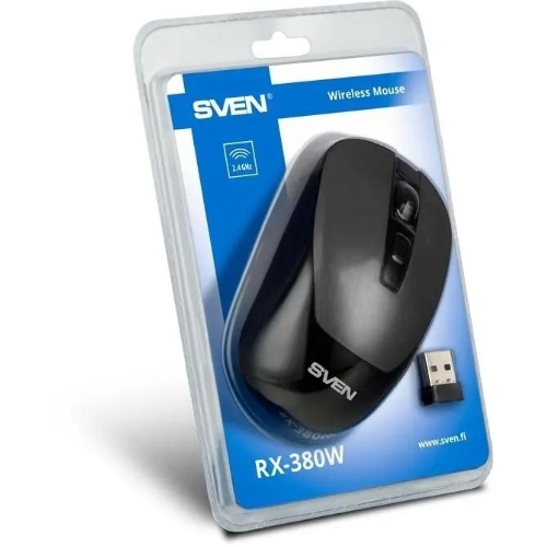 Мышь беспроводная SVEN RX-380W серый металлик, 1600 dpi, радиоканал, USB, кнопки - 4