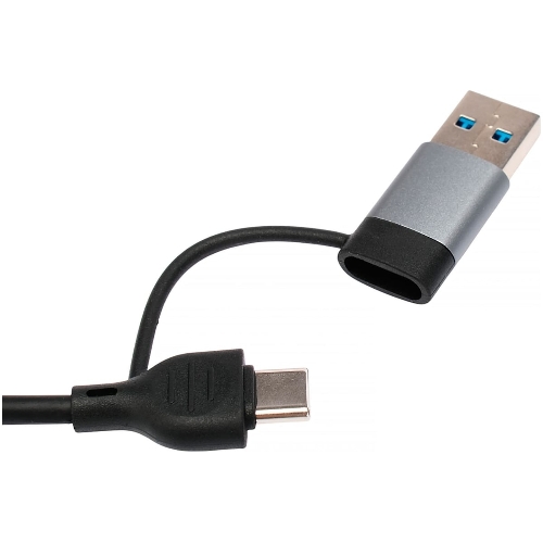 Кард-ридер Type-C/USB-A (3.1) Gembird 5в1: 2xUSB 2.0, USB3.1, SD/TF, кабель 10 см, алюминий