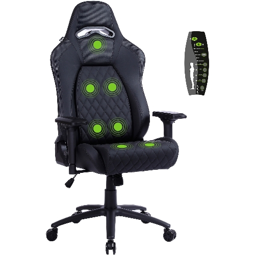 Кресло игровое Cactus CS-CHR-130-M, массажное, с подголовником, черный