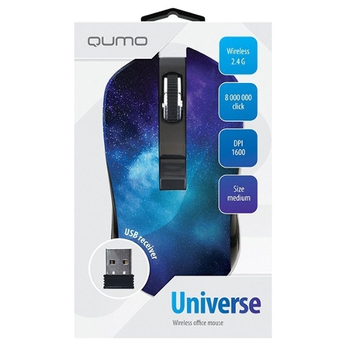 Мышь беспроводная Qumo Office M27 Universe синий, 1600 dpi, радиоканал, USB, кнопки - 4