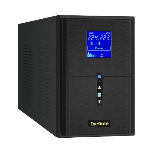 Источник бесперебойного питания (инвертор, синус, для котла) ExeGate SineTower SN-2000.LCD.AVR.3SH.1C13.RJ.USB 2000VA/1600W, чистая синусоида, LCD дисплей, AVR, 3*Schuko+1*C13, RJ45/11, USB, линейно-интерактивный, черный