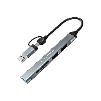 Кард-ридер Type-C/USB-A (3.1) Gembird 5в1: 2xUSB 2.0, USB3.1, SD/TF, кабель 10 см, алюминий