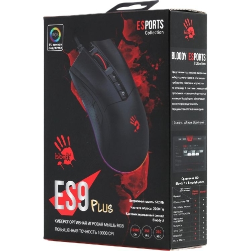 Мышь проводная A4Tech Bloody ES9 Plus черный, 10000 dpi, USB, кнопки - 8