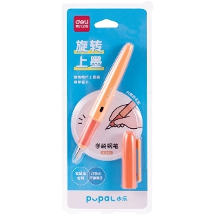 Ручка перьевая Deli Pupal SF321ORANGE, оранжевый, EF, синие чернила, блистер, резиновая манжета, стираемая
