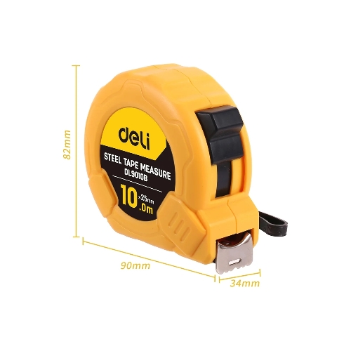 Рулетка Deli DL9010B 10мx25мм Метрическая. Корпус ударопрочный, компактный.