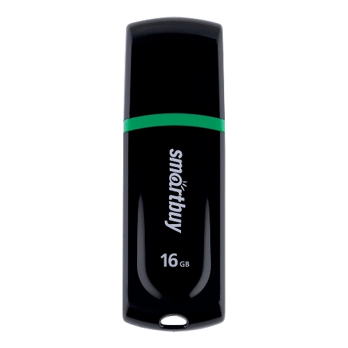 Флешка USB Smartbuy Paean черный (SB16 GbPN-K), 16Gb, USB 2.0, R/W 20/10, черный/зеленый