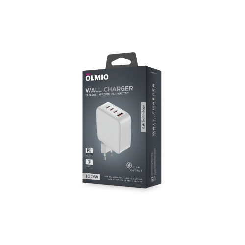 Сетевое зарядное устройство OLMIO Type-C х 3, 100W, QC3.0, PowerDelivery3.0, GAN, PPS, белое