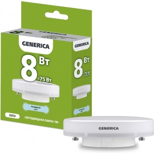 Лампа светодиодная T80 таблетка 8Вт 230В 6500К GX53 GENERICA