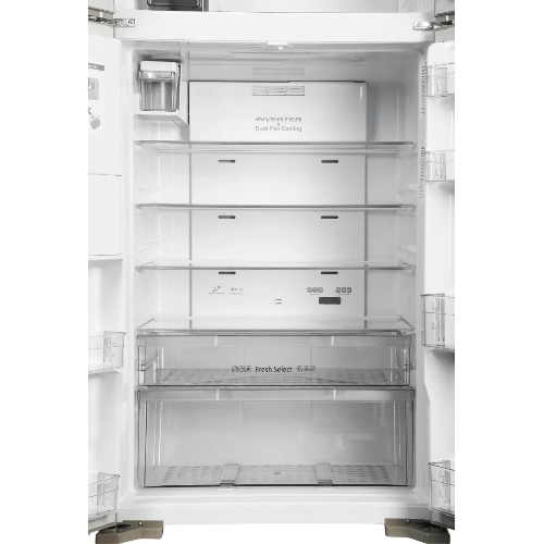 Холодильник Hitachi R-W660PUC7X GC шампань стекло двухкамерный 396/144л морозилка сверху, No Frost, Side by Side