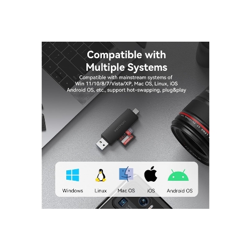 Кард-ридер Vention CLKB0/черный/SD,SDHC,SDXC,TF,micro-SD,micro-SDXC,miсro-SDHC/USB 3.0/Type C/OTG/пластик