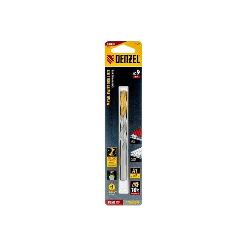 Сверло спиральное по металлу Denzel 9 x 125мм, Р6М5, Golden Tip