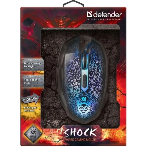 Мышь проводная Defender Shock GM-110L черный, 3200 dpi, USB, кнопки - 6