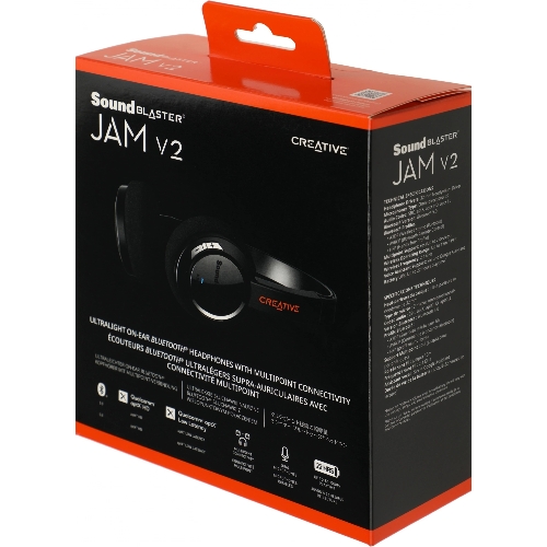 Беспроводные/проводные наушники Creative Jam V2 черный, накладные, Bluetooth + USB-C, до 22 ч