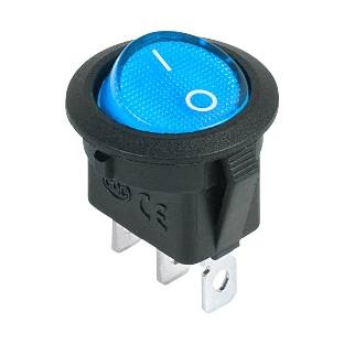 Выключатель клавишный Rexant круглый 12V 20А (3с) ON-OFF синий с подсветкой