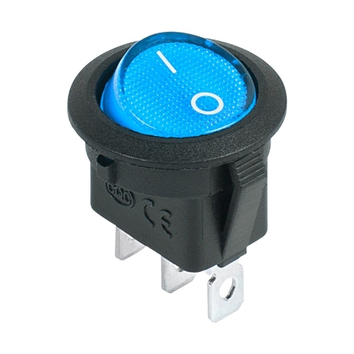 Выключатель клавишный Rexant круглый 12V 20А (3с) ON-OFF синий с подсветкой