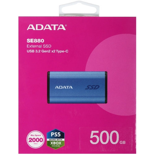 Внешний SSD ADATA External SE880, 500Gb, USB 3.2 Gen2 Type-C, R/W 2000/2000 MB/s, синий
